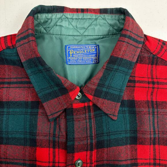 Vintage Pendleton Wool Shirt Size 17  Long Sleeve Button Up Plaid Board FLAW - Picture 4 of 15